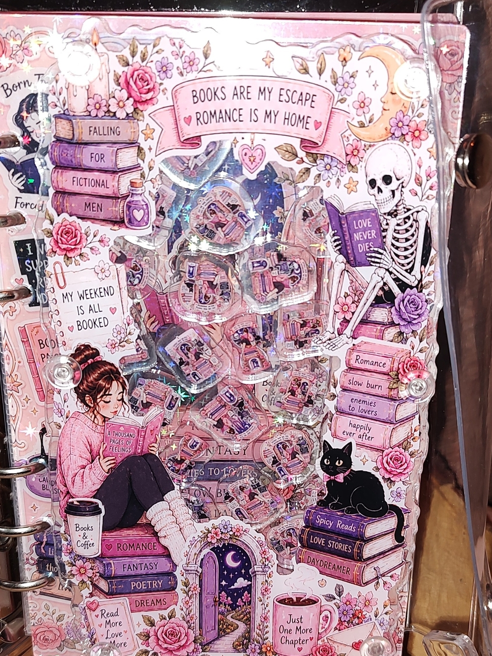 New! A6 Size BOOK LOVERS Books Are My Escape Pink Shaker Photo Notebook Cover
